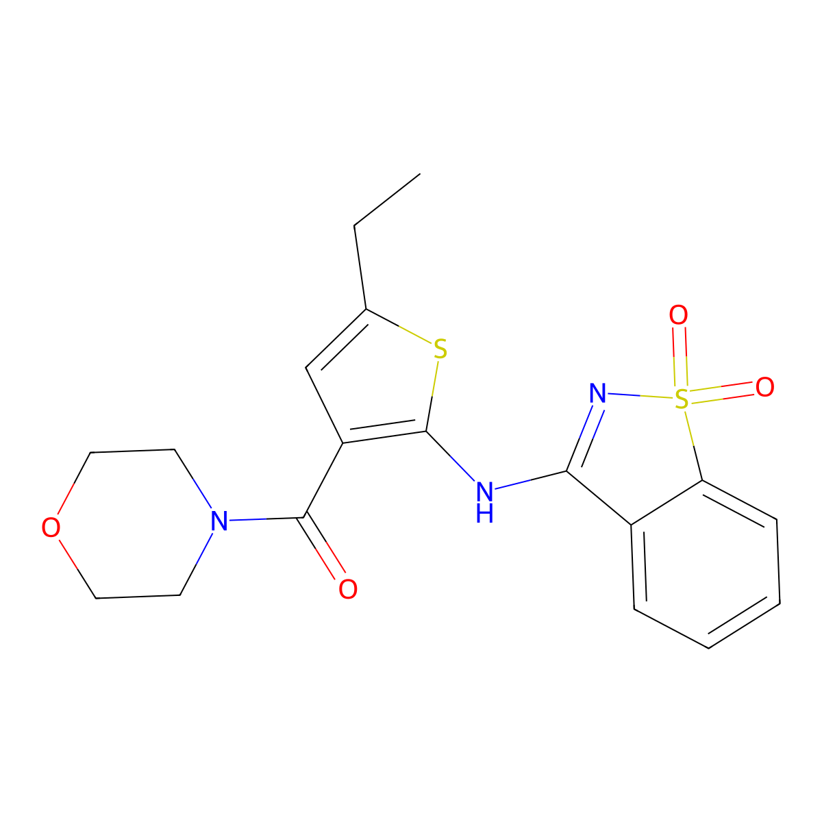 [2-[(1,1-Dioxo-1,2-benzothiazol-3-yl)amino]-5-ethylthiophen-3-yl]-morpholin-4-ylmethanone molecular structure, CAS 801227-87-2