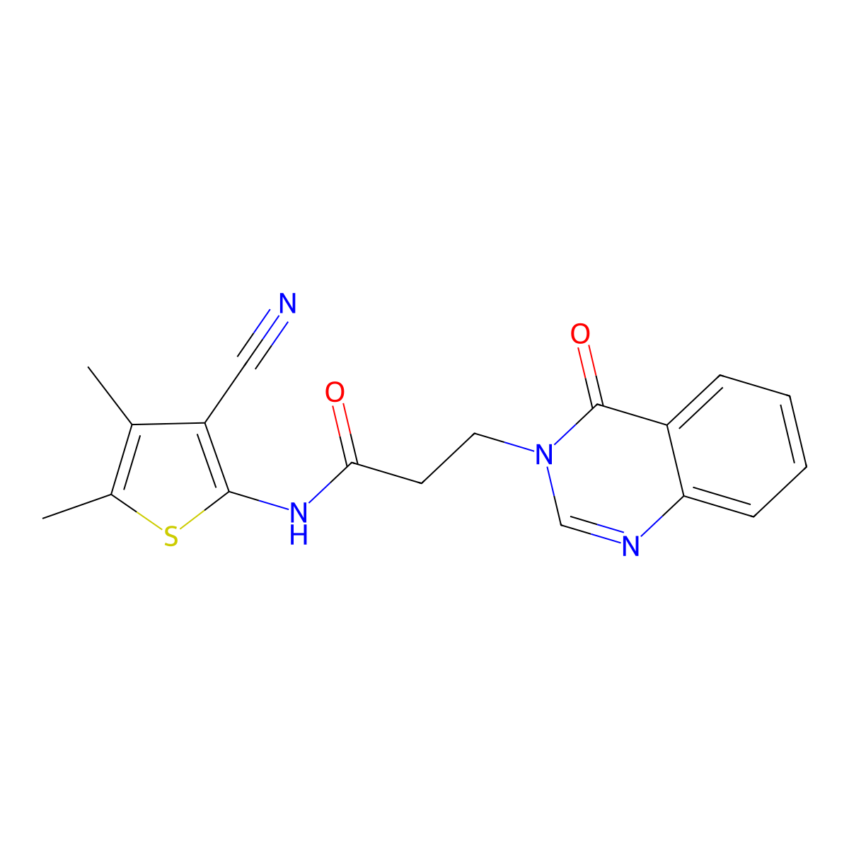 N-(3-cyano-4,5-dimethylthiophen-2-yl)-3-(4-oxoquinazolin-3-yl)propanamide molecular structure, CAS 801228-02-4