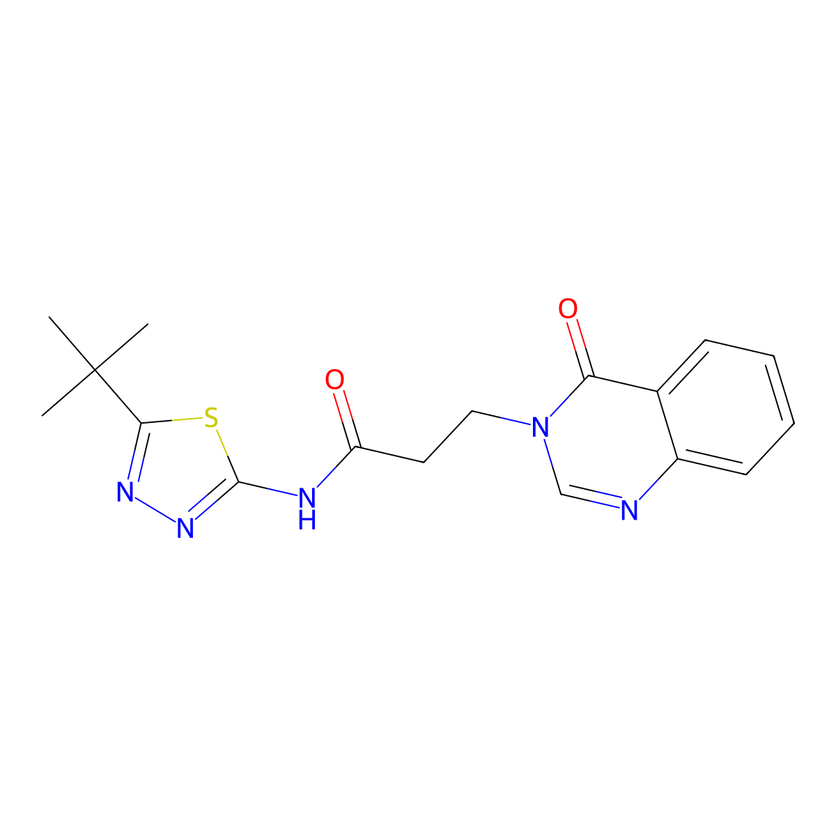 N-(5-tert-butyl-1,3,4-thiadiazol-2-yl)-3-(4-oxo-3(4H)-quinazolinyl)propanamide molecular structure, CAS 801228-04-6