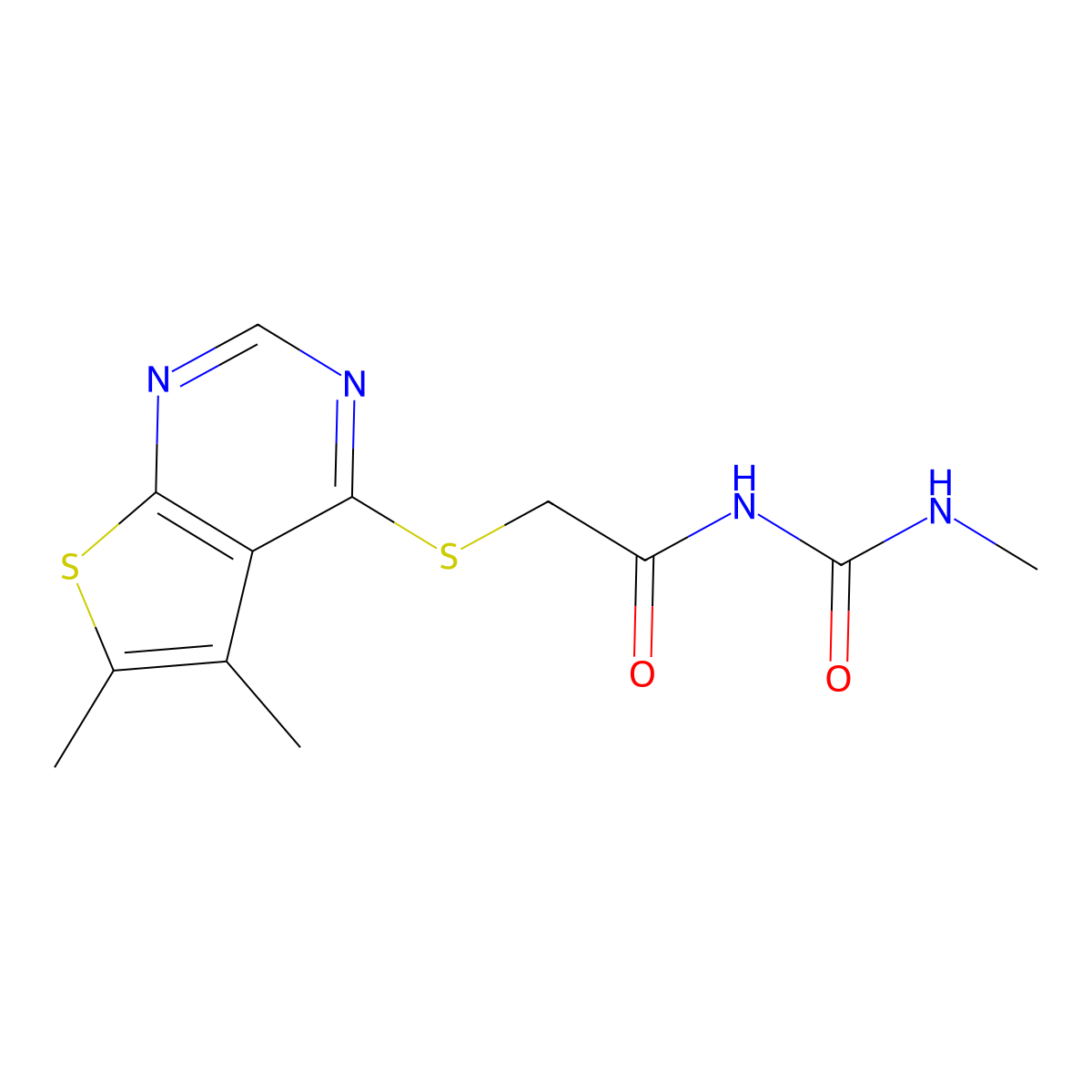 2-(5,6-dimethylthieno[2,3-d]pyrimidin-4-yl)sulfanyl-N-(methylcarbamoyl)acetamide molecular structure, CAS 801228-92-2