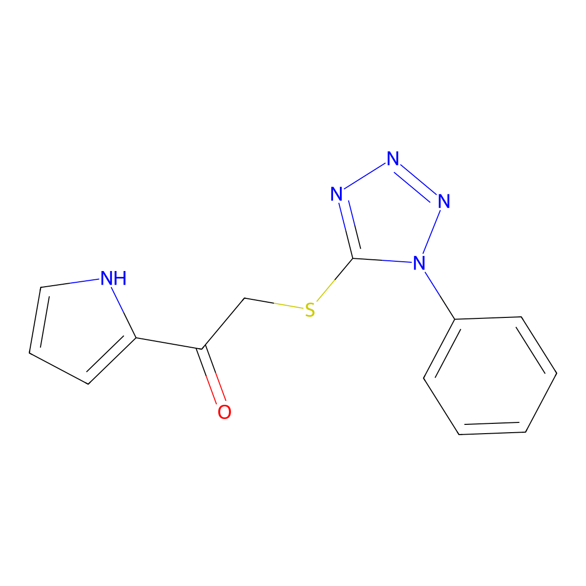 2-[(1-phenyl-1H-1,2,3,4-tetrazol-5-yl)sulfanyl]-1-(1H-pyrrol-2-yl)ethan-1-one molecular structure, CAS 801235-12-1