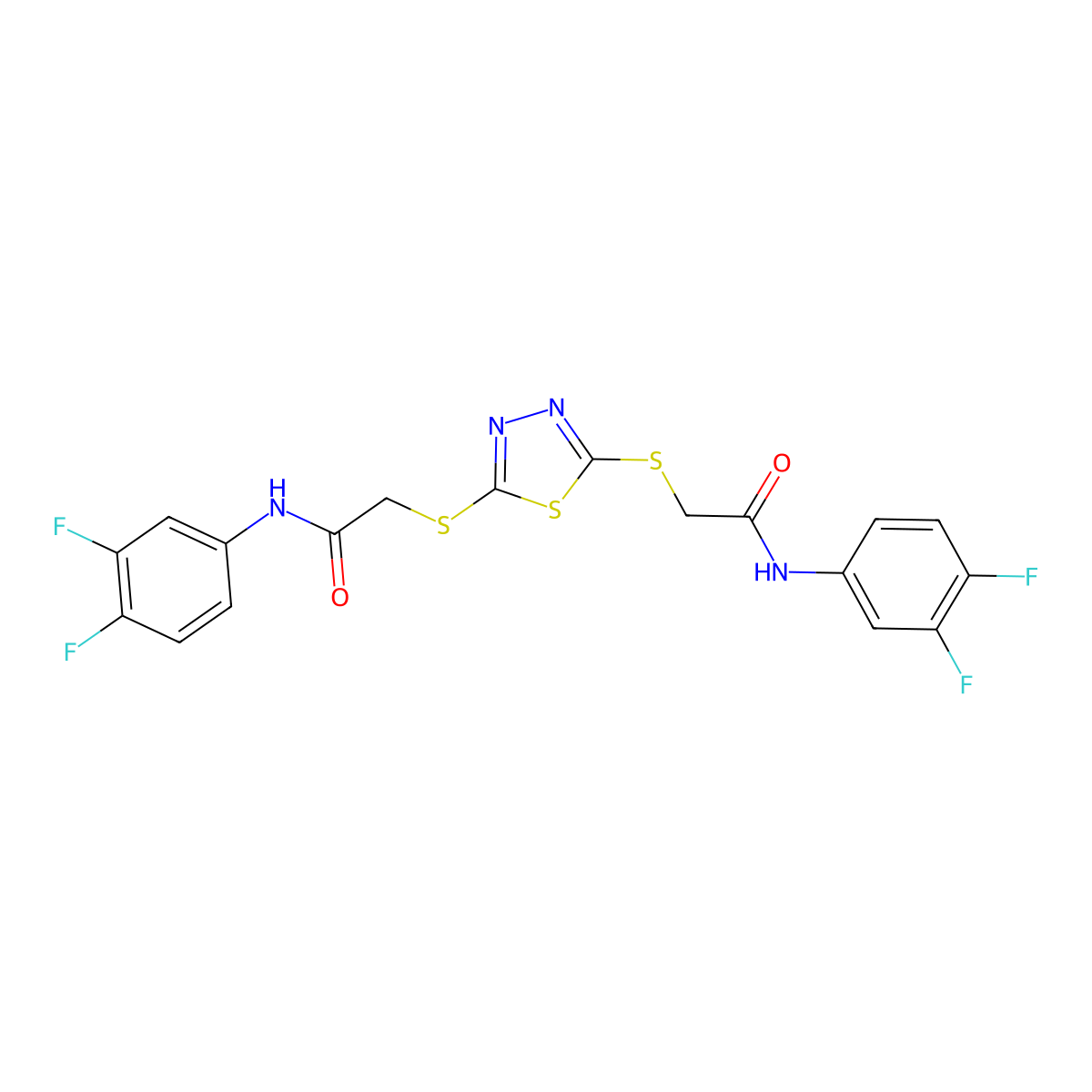 2-[[5-[2-(3,4-difluoroanilino)-2-oxoethyl]sulfanyl-1,3,4-thiadiazol-2-yl]sulfanyl]-N-(3,4-difluorophenyl)acetamide molecular structure, CAS 801247-36-9