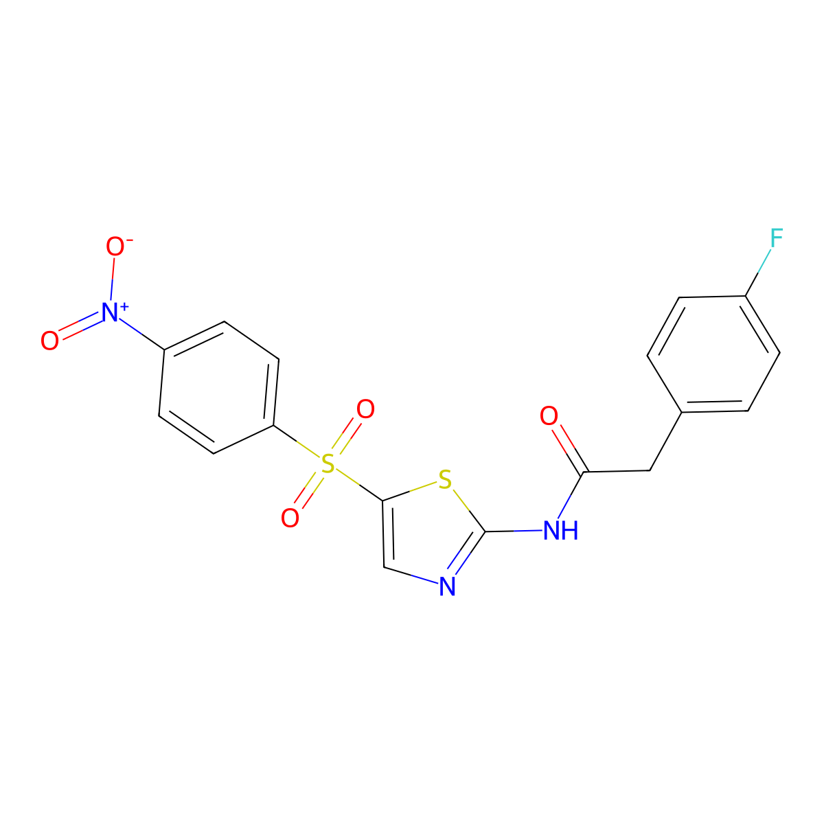 2-(4-fluorophenyl)-N-(5-((4-nitrophenyl)sulfonyl)thiazol-2-yl)acetamide molecular structure, CAS 801248-11-3