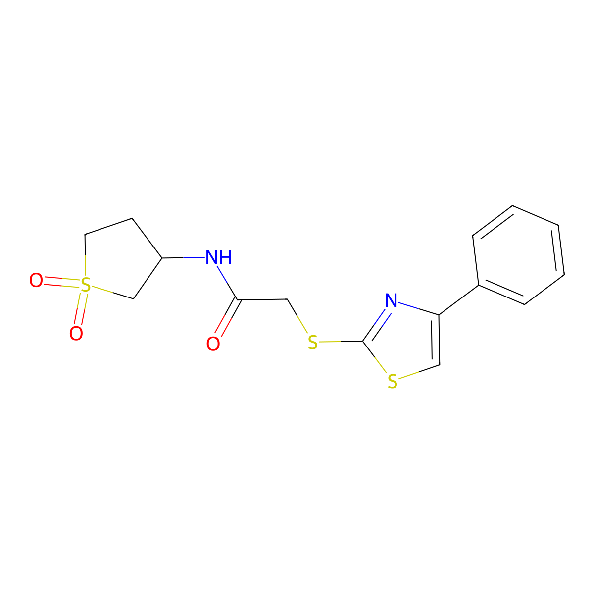 N-(1,1-dioxidotetrahydrothiophen-3-yl)-2-((4-phenylthiazol-2-yl)thio)acetamide molecular structure, CAS 801251-04-7