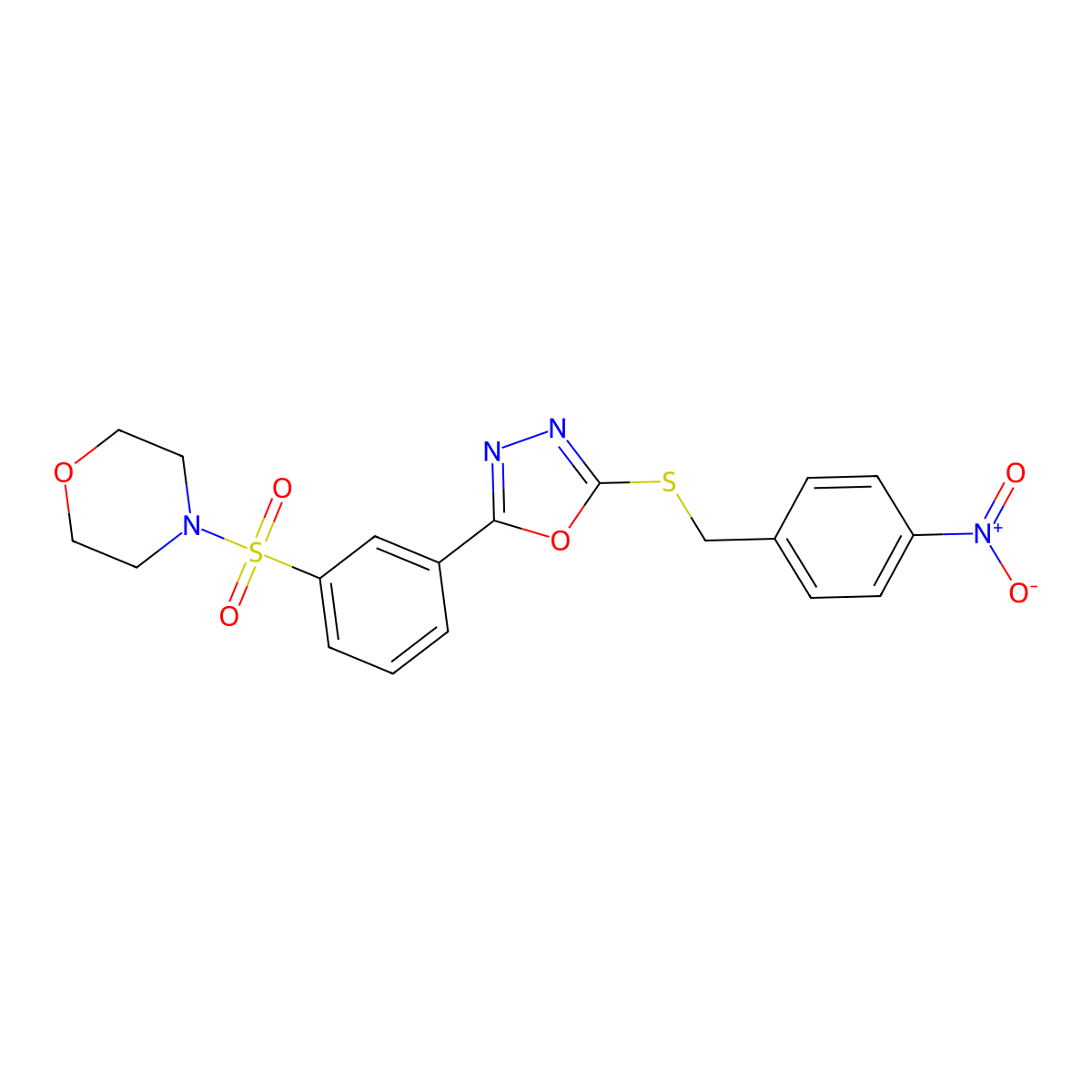 4-[3-[5-[(4-Nitrophenyl)methylsulfanyl]-1,3,4-oxadiazol-2-yl]phenyl]sulfonylmorpholine molecular structure, CAS 801254-54-6