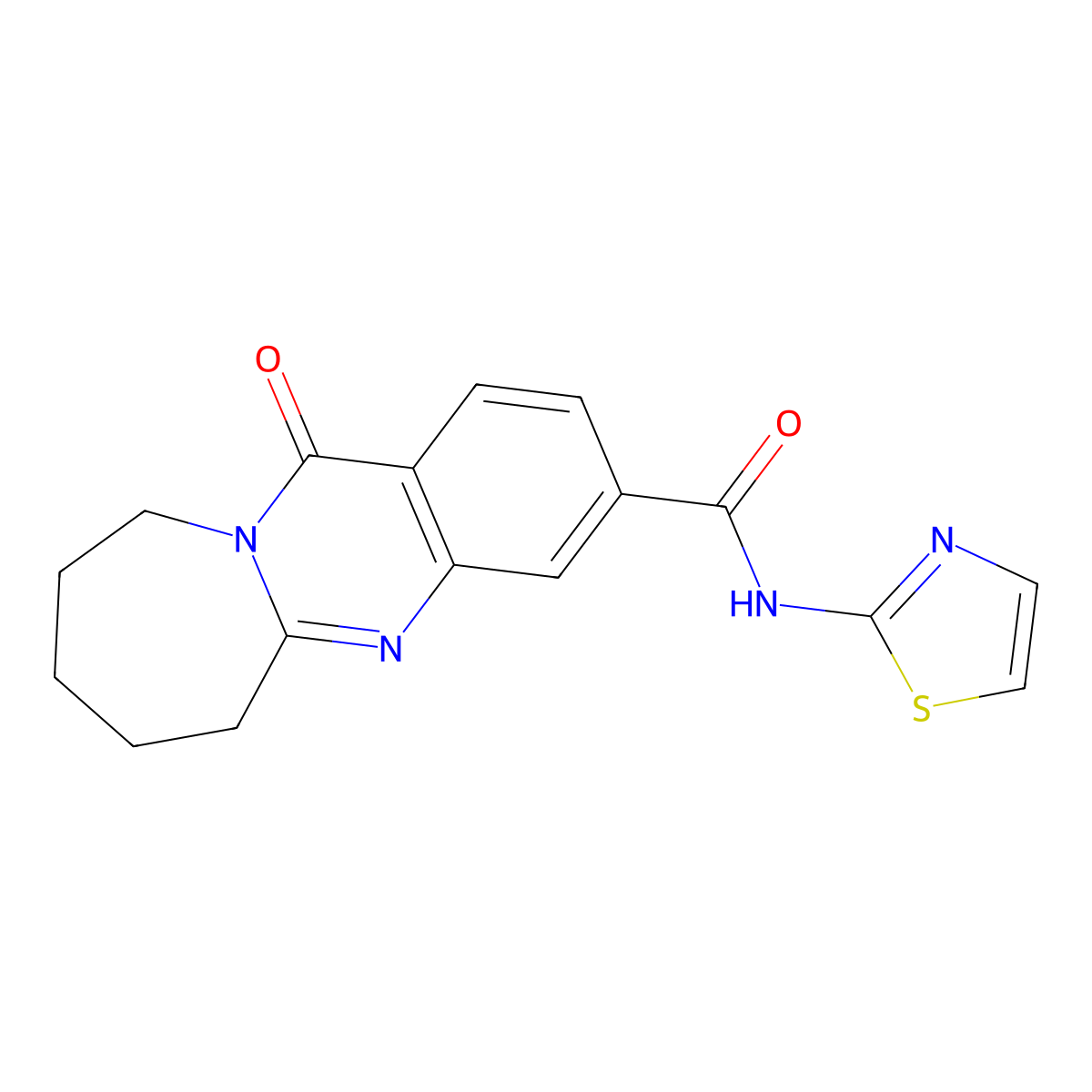 12-oxo-N-(1,3-thiazol-2-yl)-6,7,8,9,10,12-hexahydroazepino[2,1-b]quinazoline-3-carboxamide molecular structure, CAS 801257-48-7