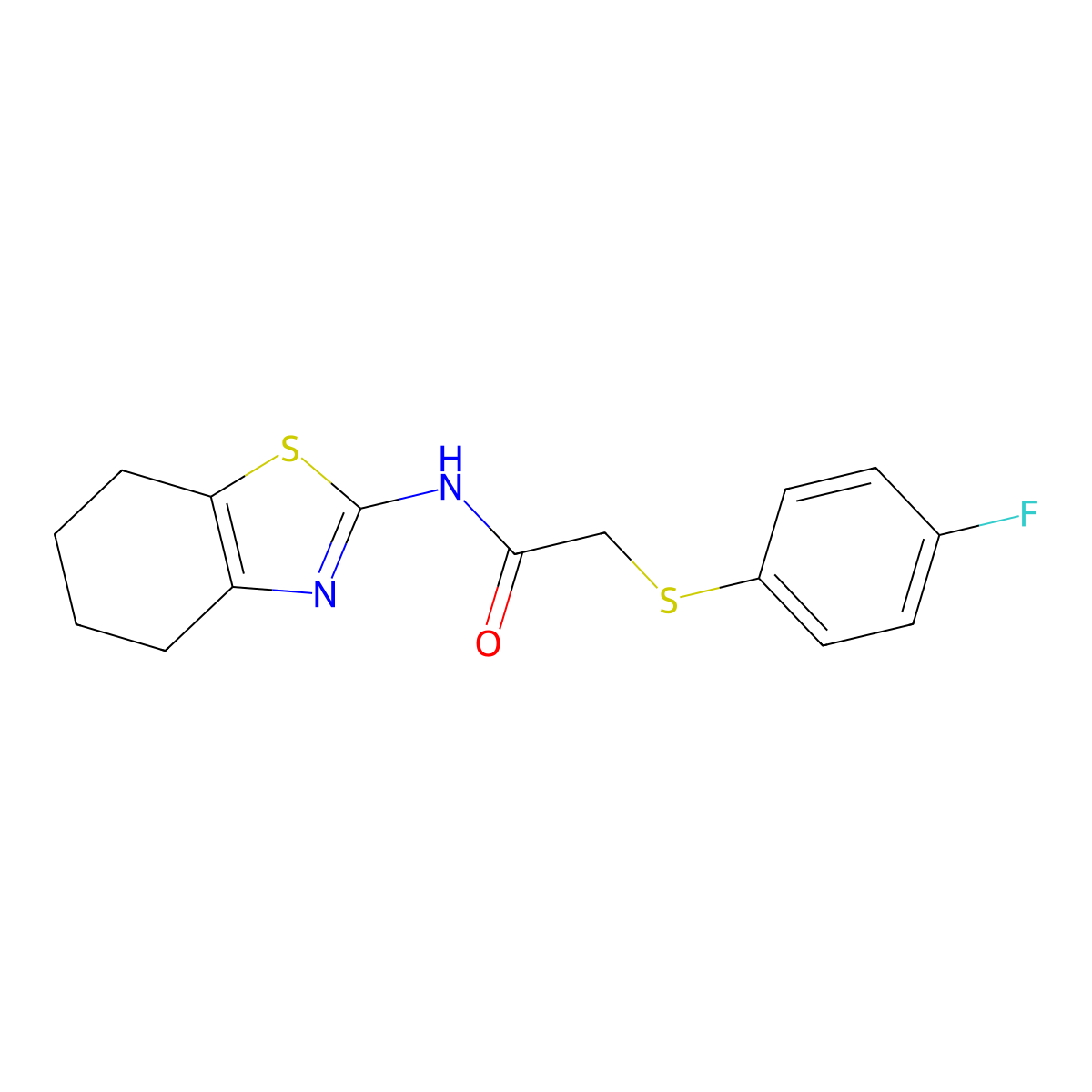 2-((4-fluorophenyl)thio)-N-(4,5,6,7-tetrahydrobenzo[d]thiazol-2-yl)acetamide molecular structure, CAS 801264-60-8