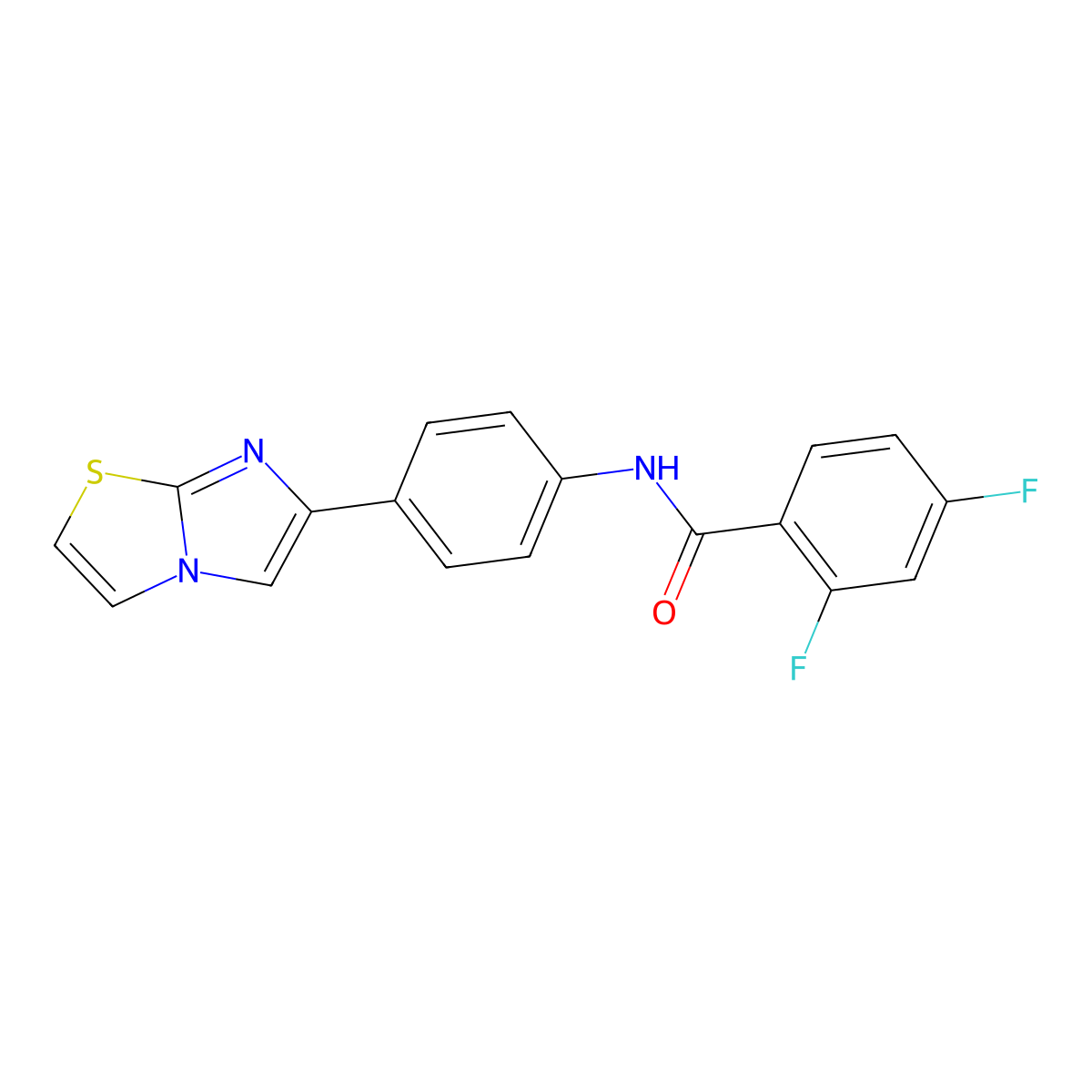 2,4-difluoro-N-(4-(imidazo[2,1-b]thiazol-6-yl)phenyl)benzamide molecular structure, CAS 801266-80-8
