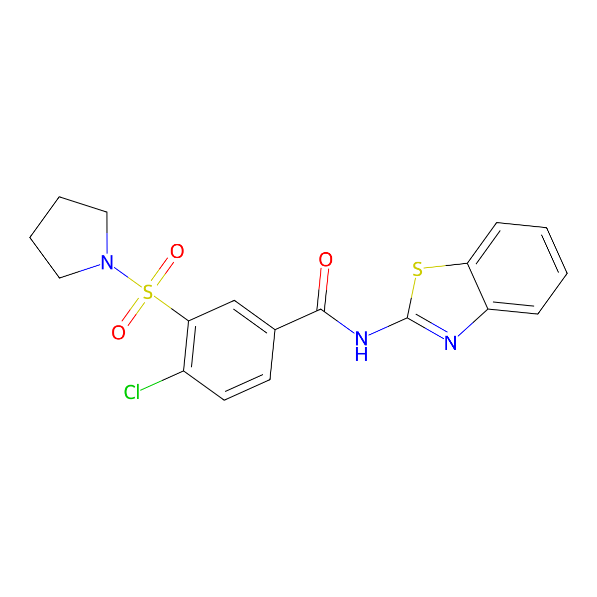N-(1,3-benzothiazol-2-yl)-4-chloro-3-(pyrrolidin-1-ylsulfonyl)benzamide molecular structure, CAS 801273-13-2