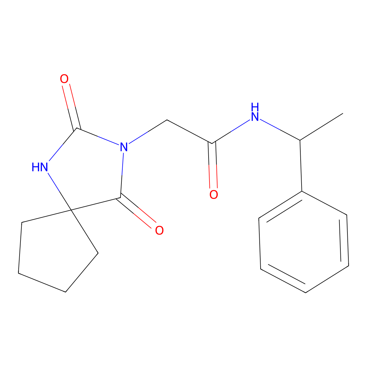 2-{2,4-dioxo-1,3-diazaspiro[4.4]nonan-3-yl}-N-(1-phenylethyl)acetamide molecular structure, CAS 801279-66-3