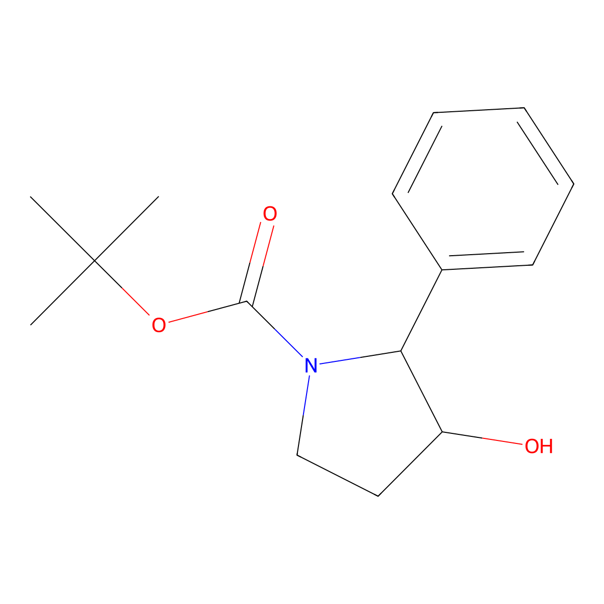 rac-tert-butyl (2R,3R)-3-hydroxy-2-phenylpyrrolidine-1-carboxylate, cis molecular structure, CAS 801283-18-1