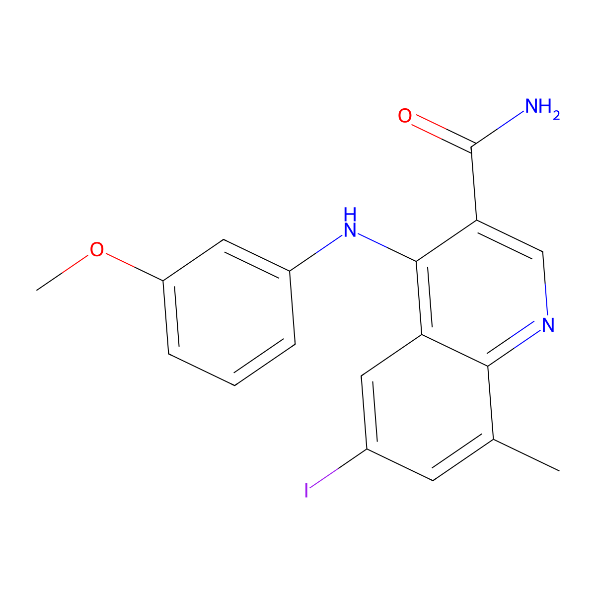 6-Iodo-4-(3-methoxyphenylamino)-8-methylquinoline-3-carboxamide molecular structure, CAS 801315-47-9