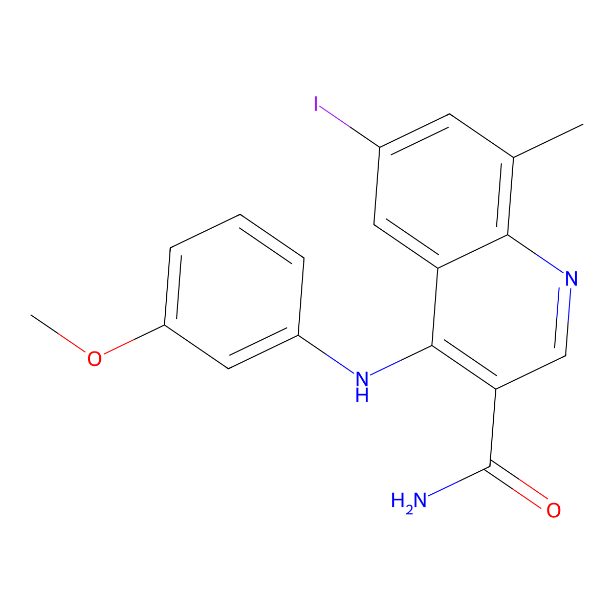 6-Iodo-4-(3-methoxyphenylamino)-8-methylquinoline-3-carboxamide molecular structure, CAS 801315-47-9
