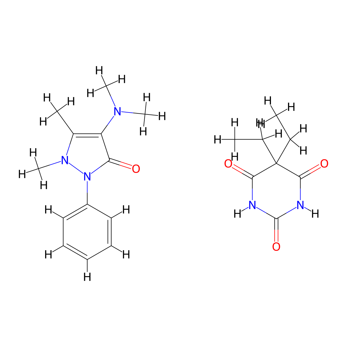 2,4,6(1H,3H,5H)-Pyrimidinetrione, 5,5-diethyl-, mixt. with 4-(dimethylamino)-1,2-dihydro-1,5-dimethyl-2-phenyl-3H-pyrazol-3-one molecular structure, CAS 8015-18-7