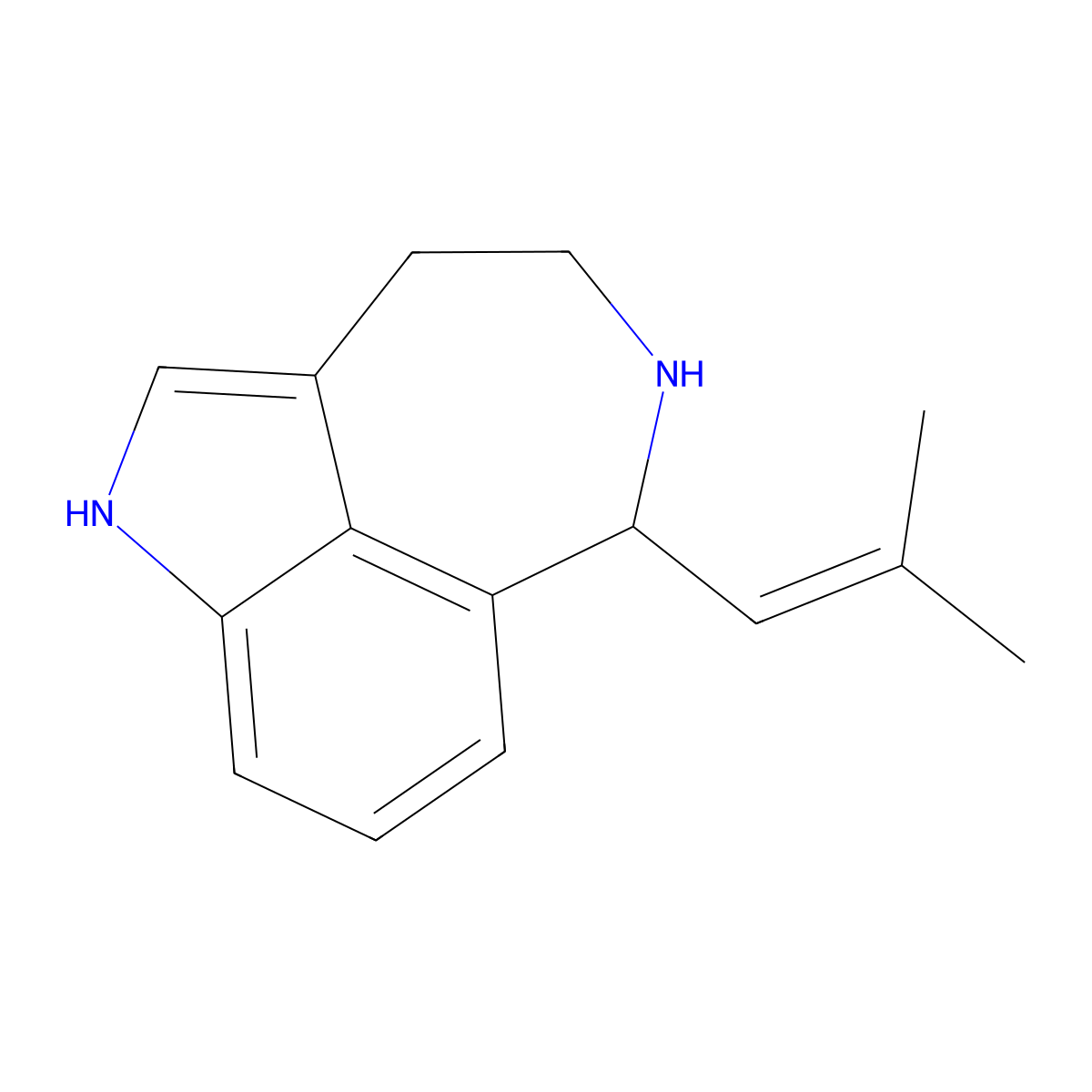 1H-Azepino(5,4,3-cd)indole, 3,4,5,6-tetrahydro-6-(2-methyl-1-propenyl)-, (-)- molecular structure, CAS 80152-02-9