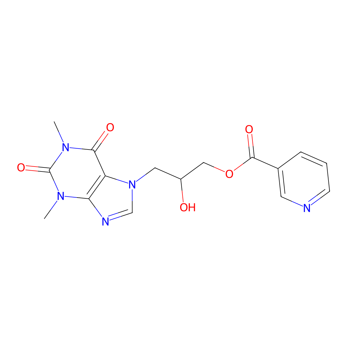 Dyphylline nicotinate molecular structure, CAS 80181-40-4