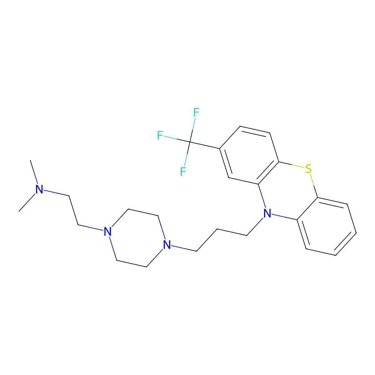 N,N-dimethyl-2-(4-(3-(2-(trifluoromethyl)-10H-phenothiazin-10-yl)propyl)piperazin-1-yl)ethan-1-amine molecular structure, CAS 801991-87-7