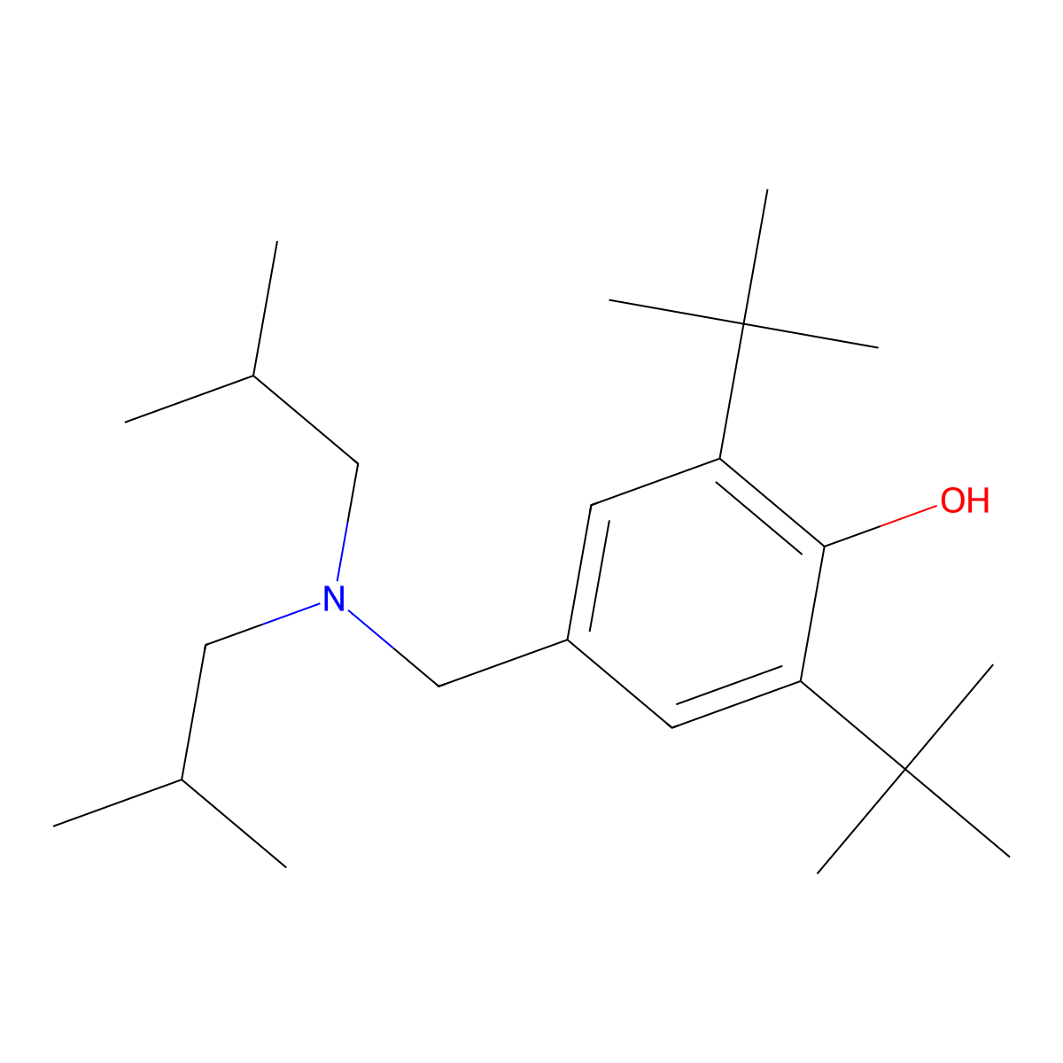 4-((Bis(2-methylpropyl)amino)methyl)-2,6-bis(1,1-dimethylethyl)phenol molecular structure, CAS 802-33-5