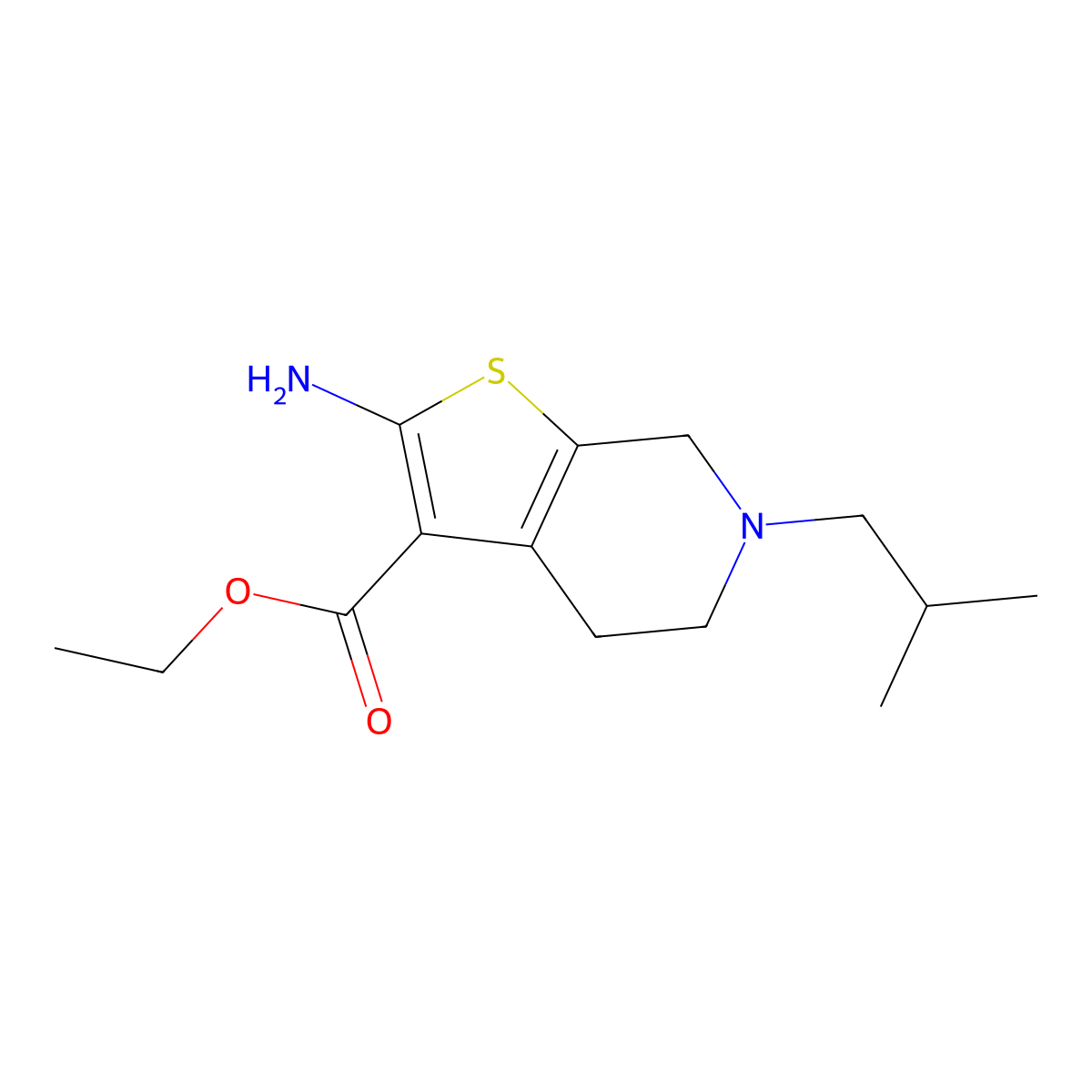 ethyl 2-amino-6-(2-methylpropyl)-4H,5H,6H,7H-thieno[2,3-c]pyridine-3-carboxylate molecular structure, CAS 802313-16-2