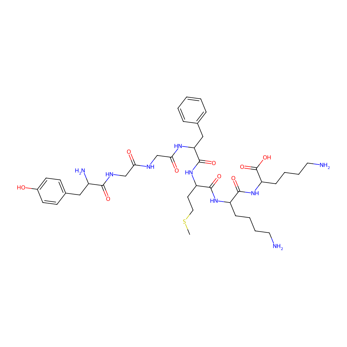 L-Tyrosylglycylglycyl-L-phenylalanyl-L-methionyl-L-lysyl-L-lysine molecular structure, CAS 80237-40-7