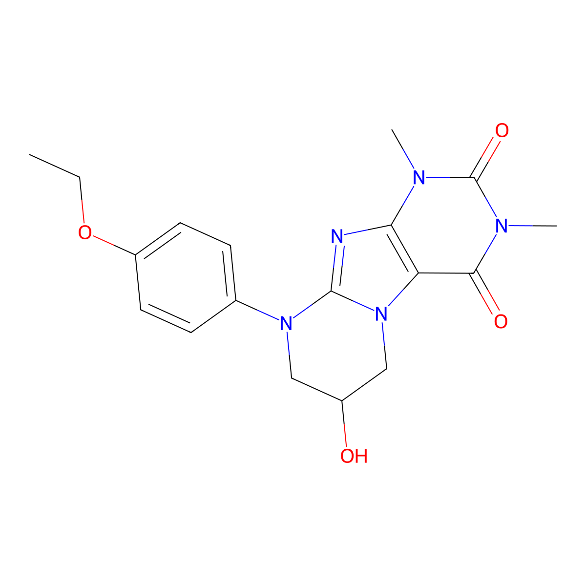 9-(4-ethoxyphenyl)-7-hydroxy-1,3-dimethyl-6,7,8,9-tetrahydropyrimido[2,1-f]purine-2,4(1H,3H)-dione molecular structure, CAS 80248-91-5