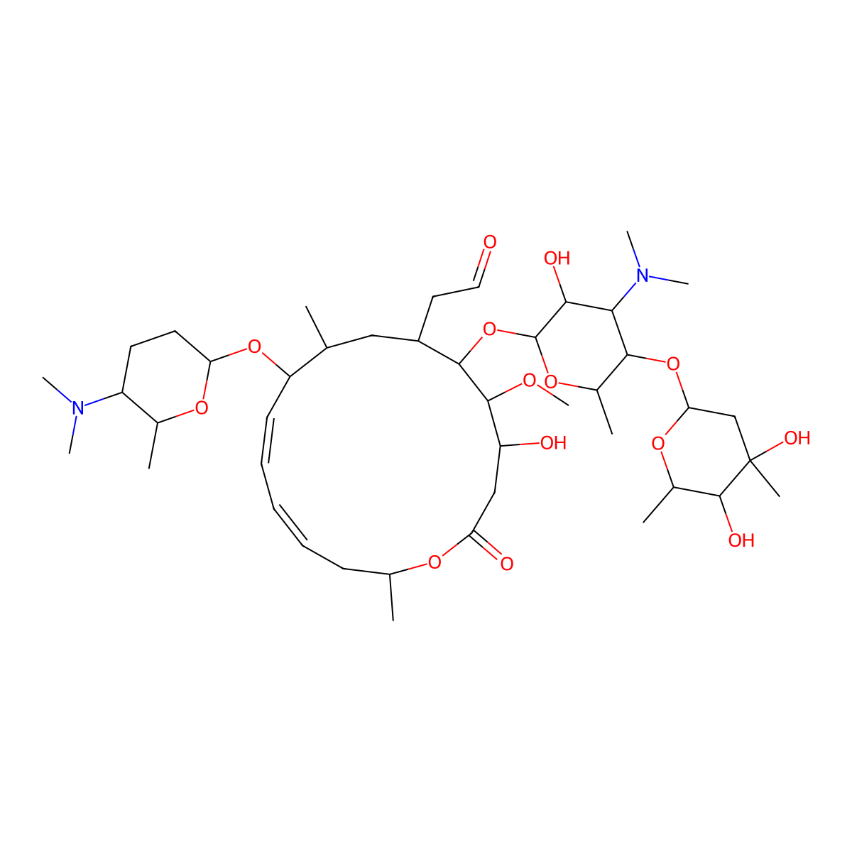 2-[6-({5-[(4,5-Dihydroxy-4,6-dimethyloxan-2-yl)oxy]-4-(dimethylamino)-3-hydroxy-6-methyloxan-2-yl}oxy)-10-{[5-(dimethylamino)-6-methyloxan-2-yl]oxy}-4-hydroxy-5-methoxy-9,16-dimethyl-2-oxo-1-oxacyclohexadeca-11,13-dien-7-yl]acetaldehyde molecular structure, CAS 8025-81-8