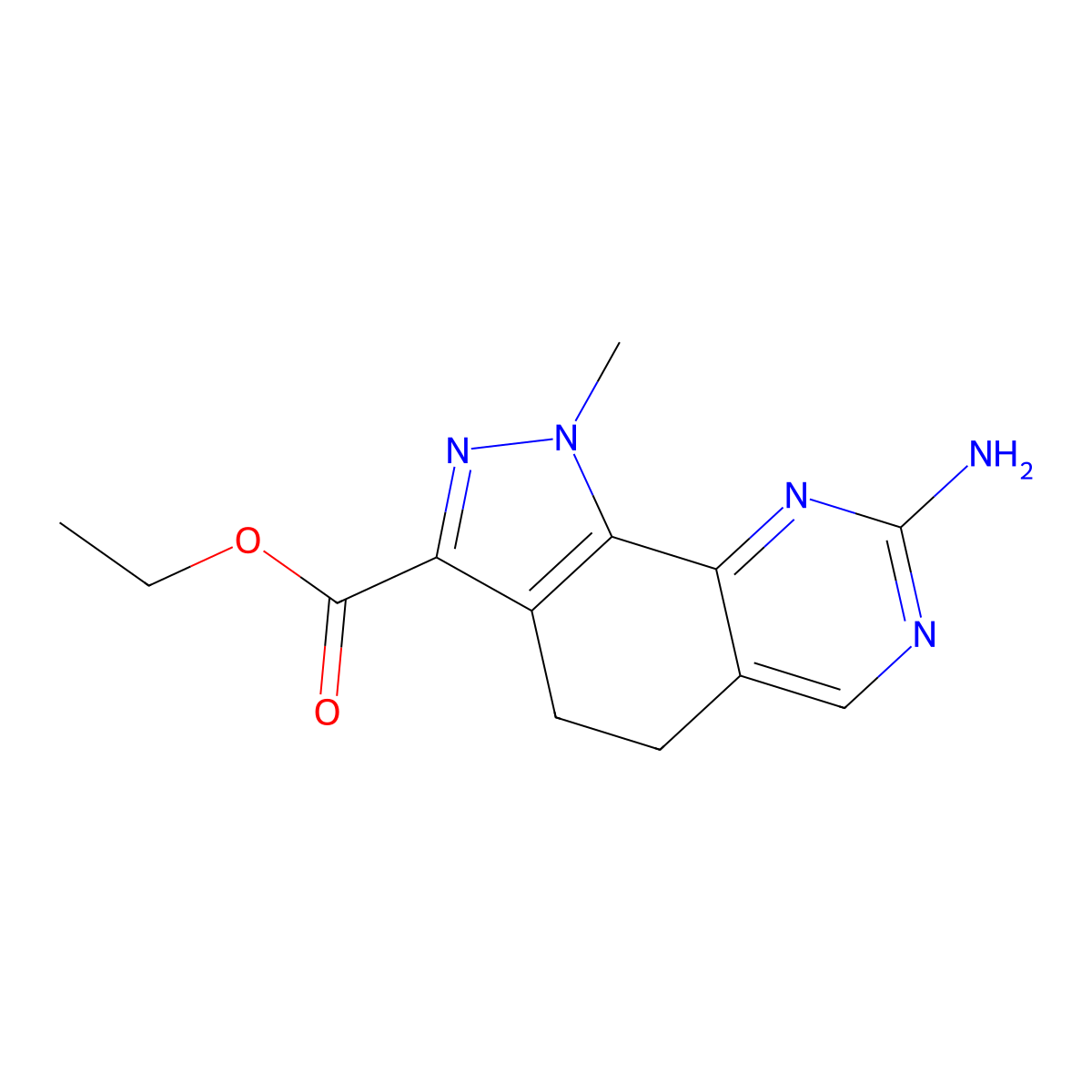 ethyl 8-amino-1-methyl-4,5-dihydro-1H-pyrazolo[4,3-h]quinazoline-3-carboxylate molecular structure, CAS 802534-49-2