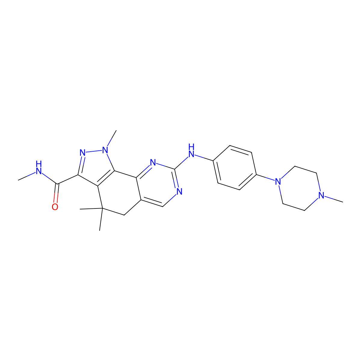 N,1,4,4-Tetramethyl-8-((4-(4-methylpiperazin-1-yl)phenyl)amino)-4,5-dihydro-1H-pyrazolo(4,3-h)quinazoline-3-carboxamide molecular structure, CAS 802539-81-7