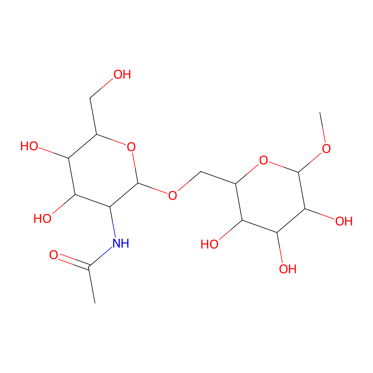 N-[4,5-dihydroxy-6-(hydroxymethyl)-2-[(3,4,5-trihydroxy-6-methoxyoxan-2-yl)methoxy]oxan-3-yl]acetamide molecular structure, CAS 80264-88-6