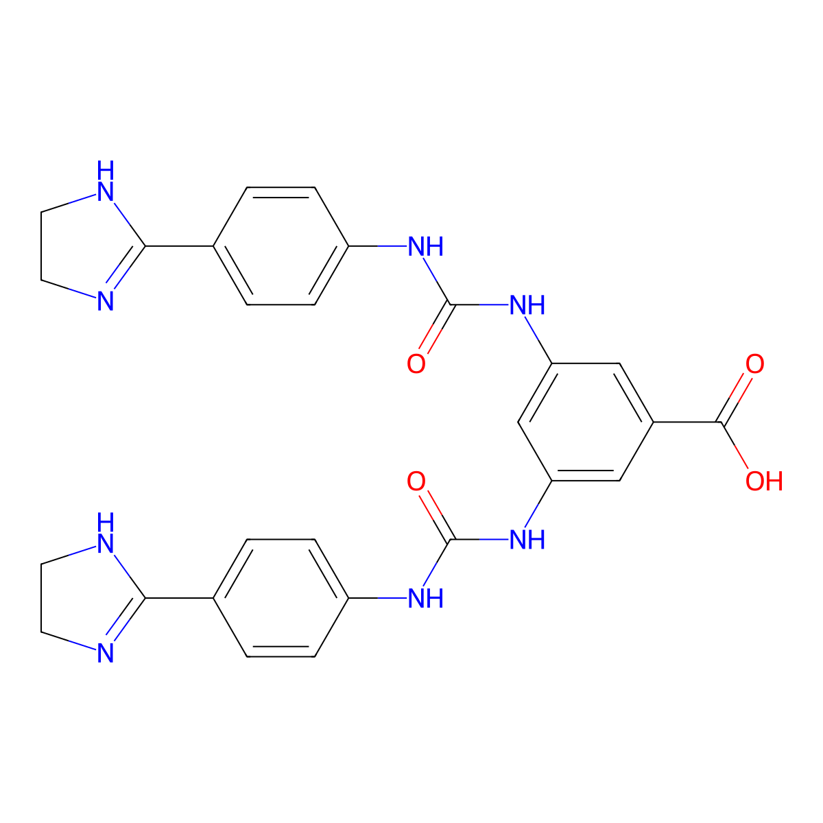 3,5-Bis(((4-(4,5-dihydro-1H-imidazol-2-yl)anilino)carbonyl)amino)benzoic acid molecular structure, CAS 802835-01-4