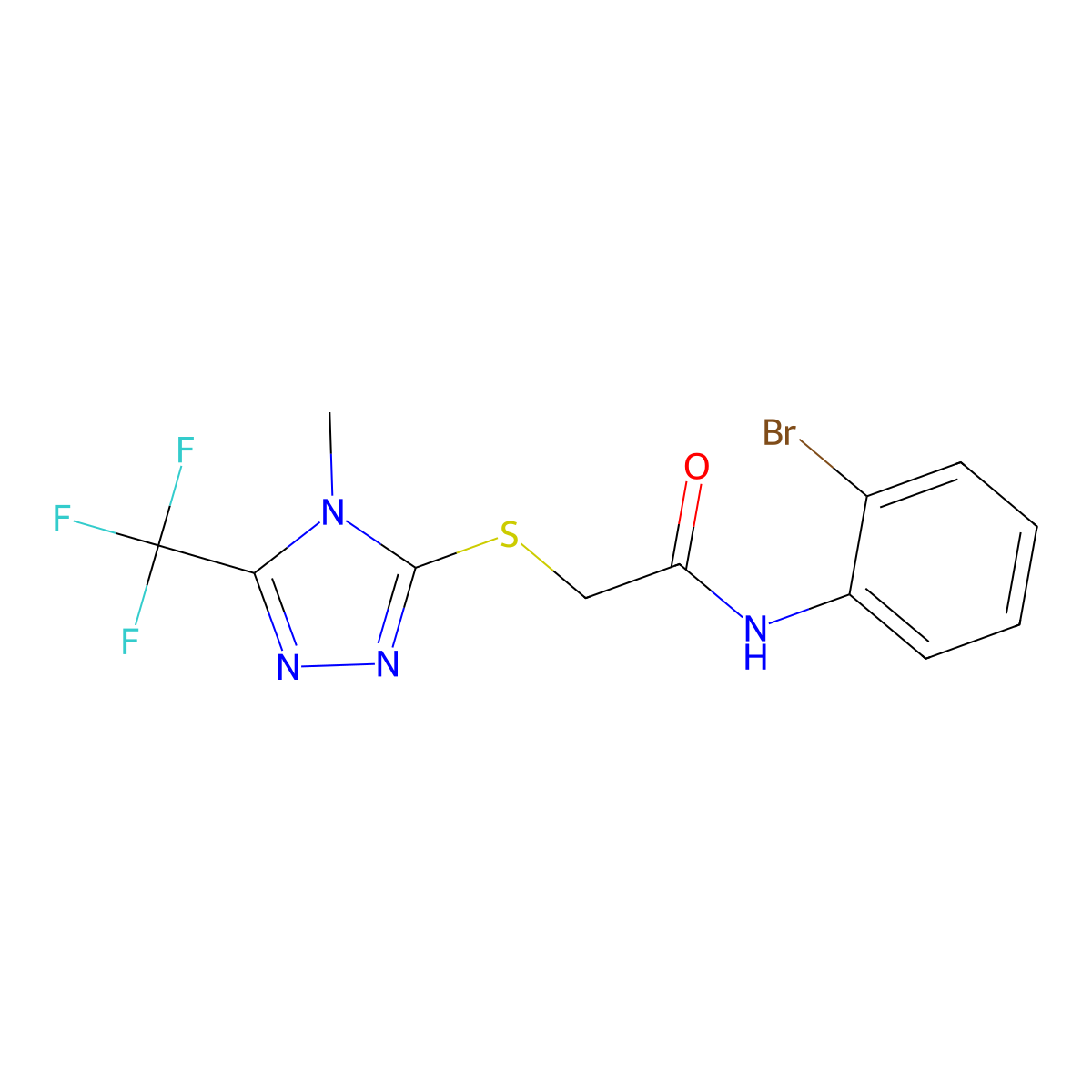 N-(2-bromophenyl)-2-{[4-methyl-5-(trifluoromethyl)-4H-1,2,4-triazol-3-yl]sulfanyl}acetamide molecular structure, CAS 802929-60-8