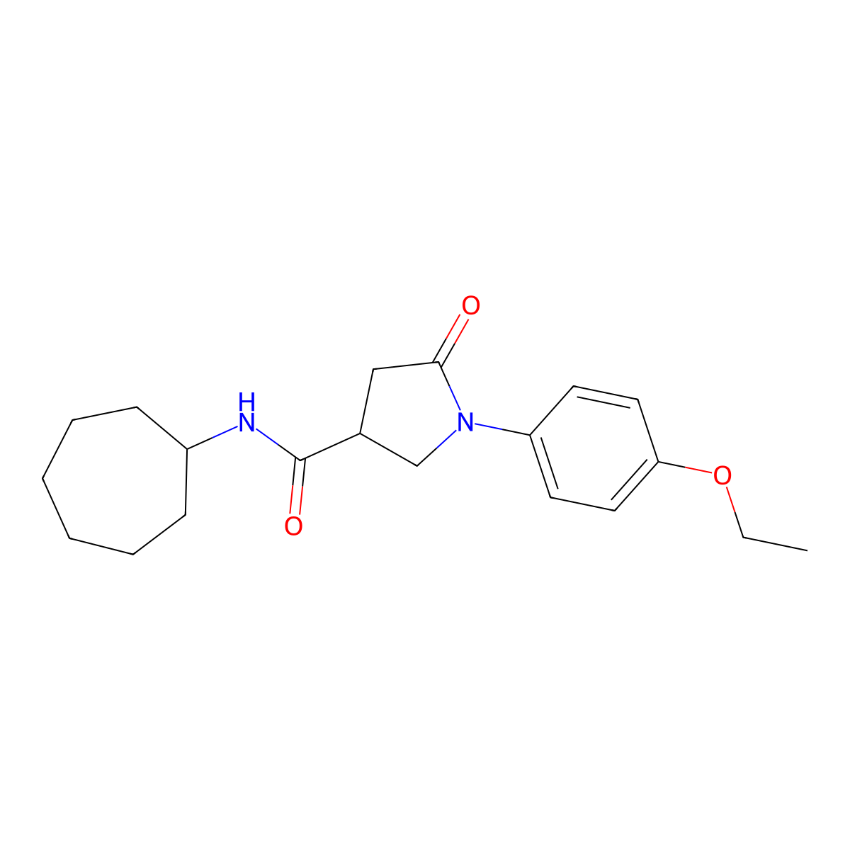 N-cycloheptyl-1-(4-ethoxyphenyl)-5-oxopyrrolidine-3-carboxamide molecular structure, CAS 802930-68-3
