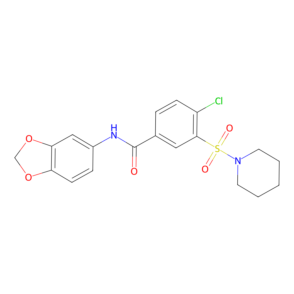 N-(1,3-benzodioxol-5-yl)-4-chloro-3-(piperidin-1-ylsulfonyl)benzamide molecular structure, CAS 802948-49-8