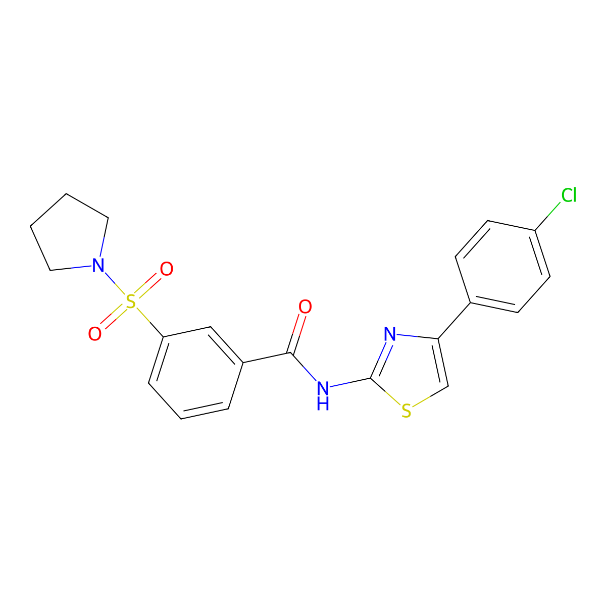 N-(4-(4-chlorophenyl)thiazol-2-yl)-3-(pyrrolidin-1-ylsulfonyl)benzamide molecular structure, CAS 802957-07-9