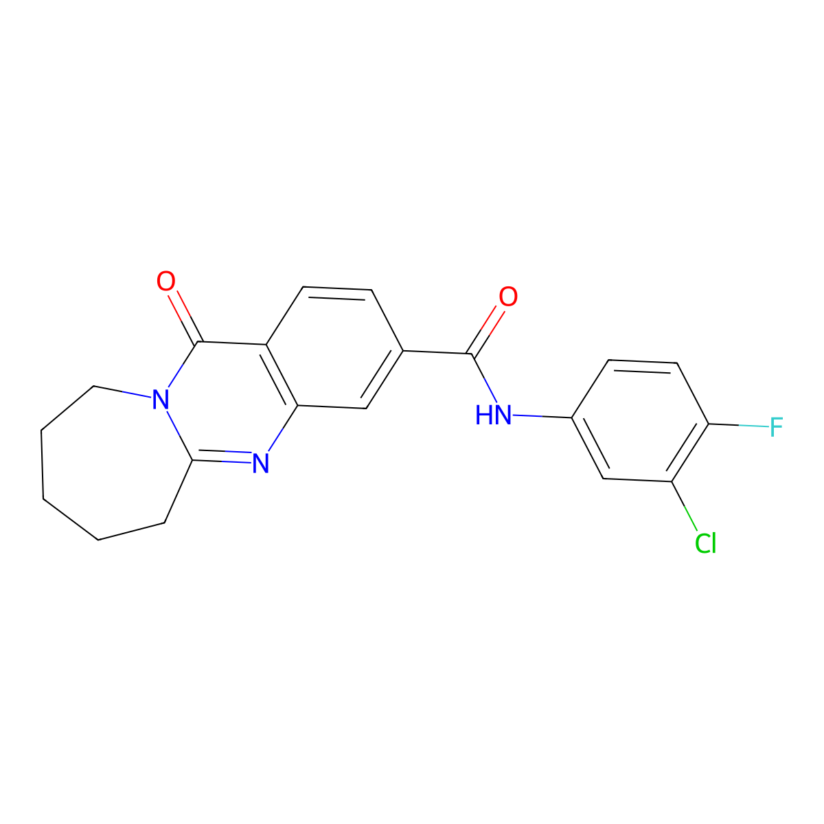 N-(3-chloro-4-fluorophenyl)-12-oxo-6,7,8,9,10,12-hexahydroazepino[2,1-b]quinazoline-3-carboxamide molecular structure, CAS 802969-57-9