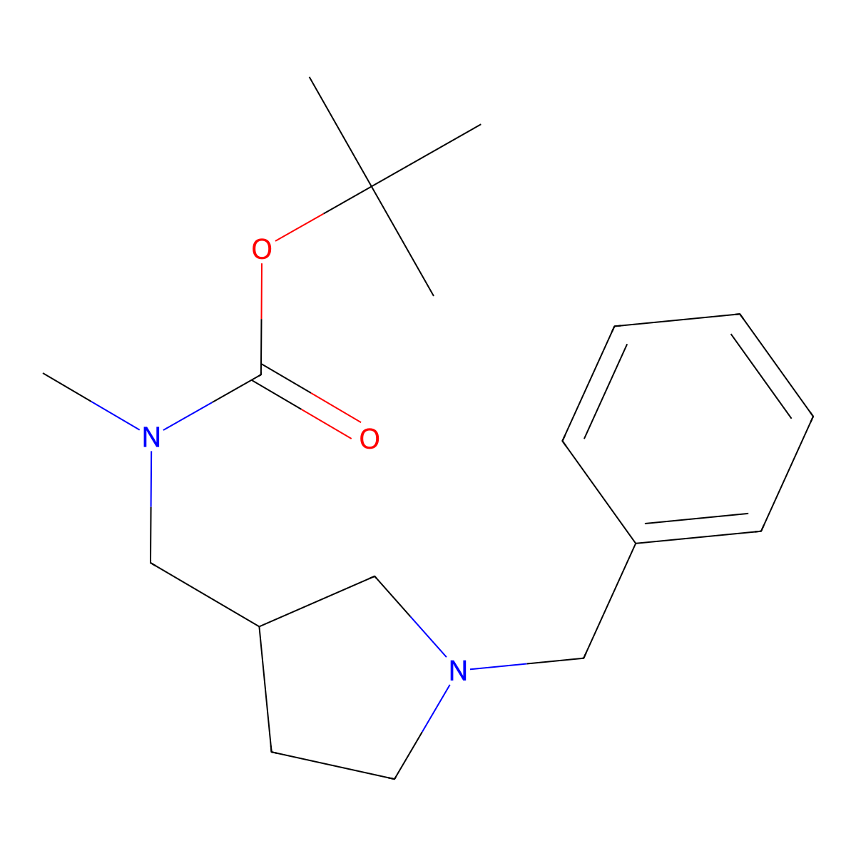 tert-Butyl ((1-benzylpyrrolidin-3-yl)methyl)(methyl)carbamate molecular structure, CAS 802983-65-9