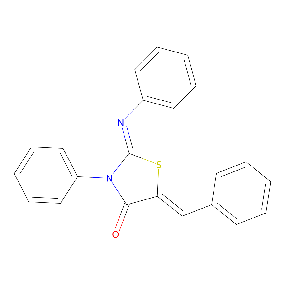 (2z)-5-Benzylidene-3-phenyl-2-(phenylimino)-1,3-thiazolidin-4-one molecular structure, CAS 803-67-8