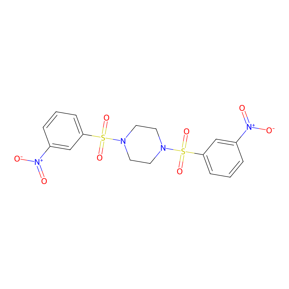 Piperazine, 1,4-bis[(3-nitrophenyl)sulfonyl]- molecular structure, CAS 80303-91-9