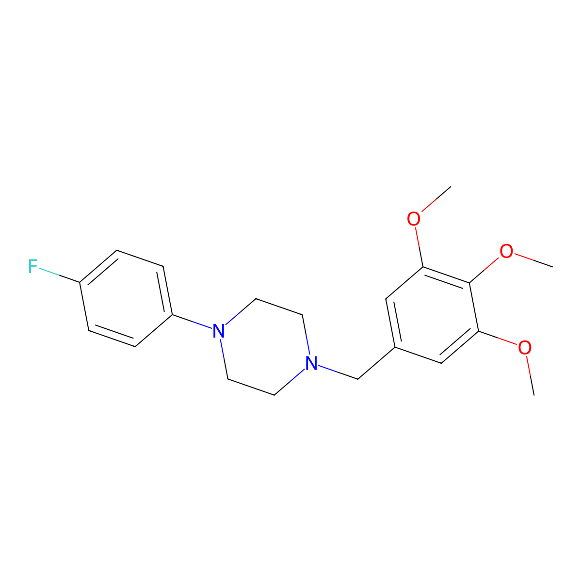 Piperazine, 1-(4-fluorophenyl)-4-[(3,4,5-trimethoxyphenyl)methyl]- molecular structure, CAS 80305-11-9