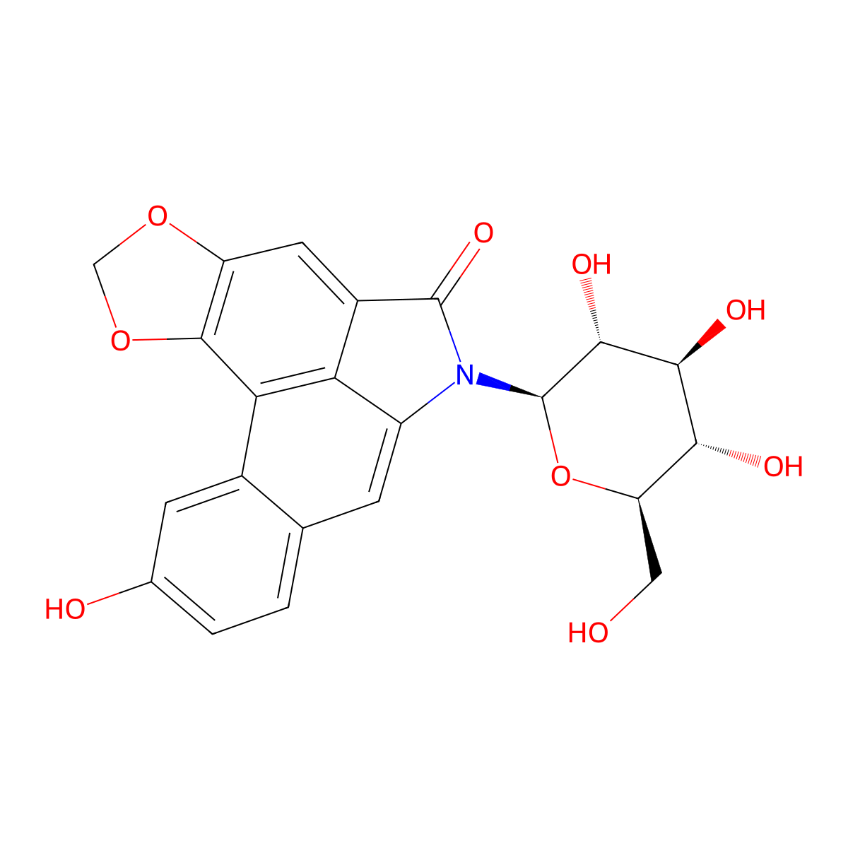 16-hydroxy-10-[(2R,3R,4S,5S,6R)-3,4,5-trihydroxy-6-(hydroxymethyl)oxan-2-yl]-3,5-dioxa-10-azapentacyclo[9.7.1.02,6.08,19.013,18]nonadeca-1(18),2(6),7,11(19),12,14,16-heptaen-9-one molecular structure, CAS 80311-26-8