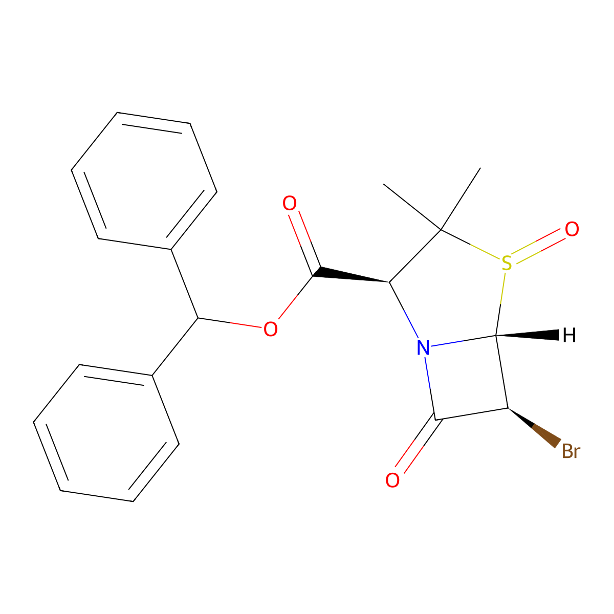 (2S,5R,6S)-Benzhydryl 6-bromo-3,3-dimethyl-7-oxo-4-thia-1-azabicyclo[3.2.0]heptane-2-carboxylate 4-oxide molecular structure, CAS 80353-26-0
