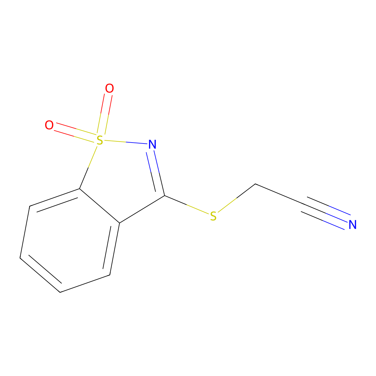 2-((1,1-Dioxidobenzo[d]isothiazol-3-yl)thio)acetonitrile molecular structure, CAS 80357-08-0