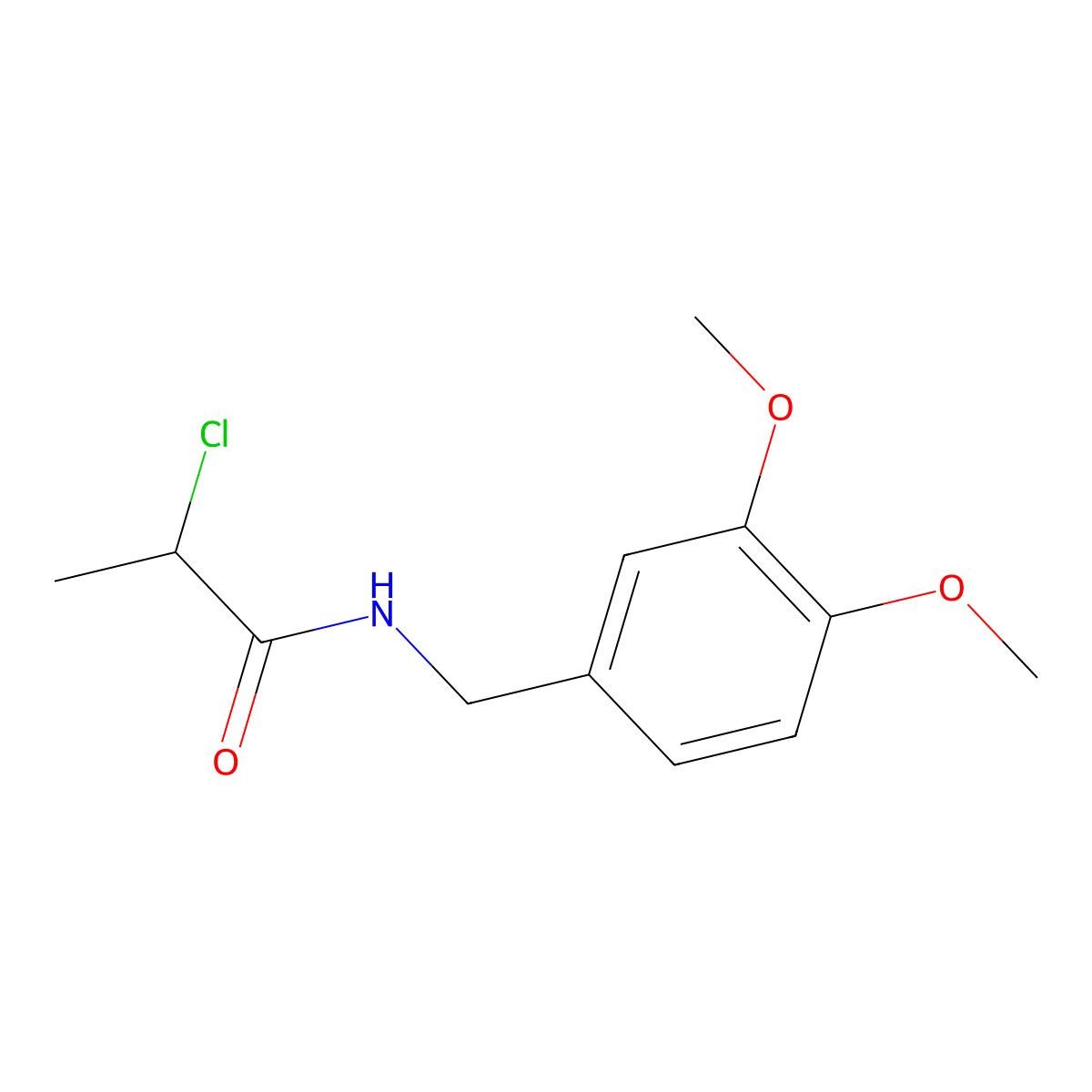 Propanamide, 2-chloro-N-((3,4-dimethoxyphenyl)methyl)- molecular structure, CAS 80364-88-1