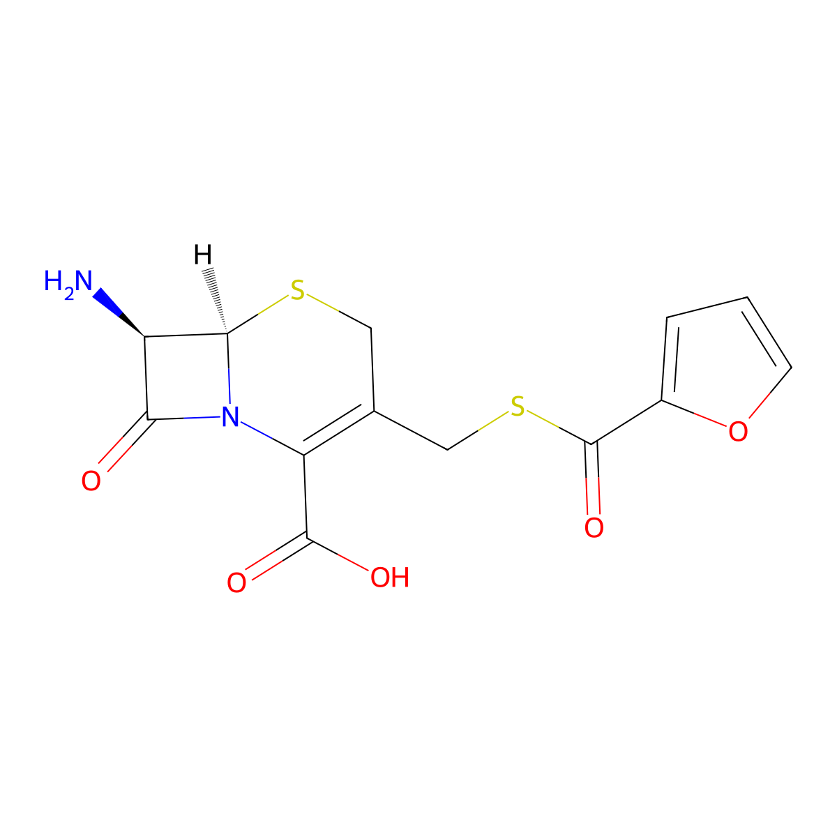 (6R,7R)-7-Amino-3-[[(2-furanylcarbonyl)thio]methyl]-8-oxo-5-thia-1-azabicyclo[4.2.0]oct-2-ene-2-carboxylic acid molecular structure, CAS 80370-59-8