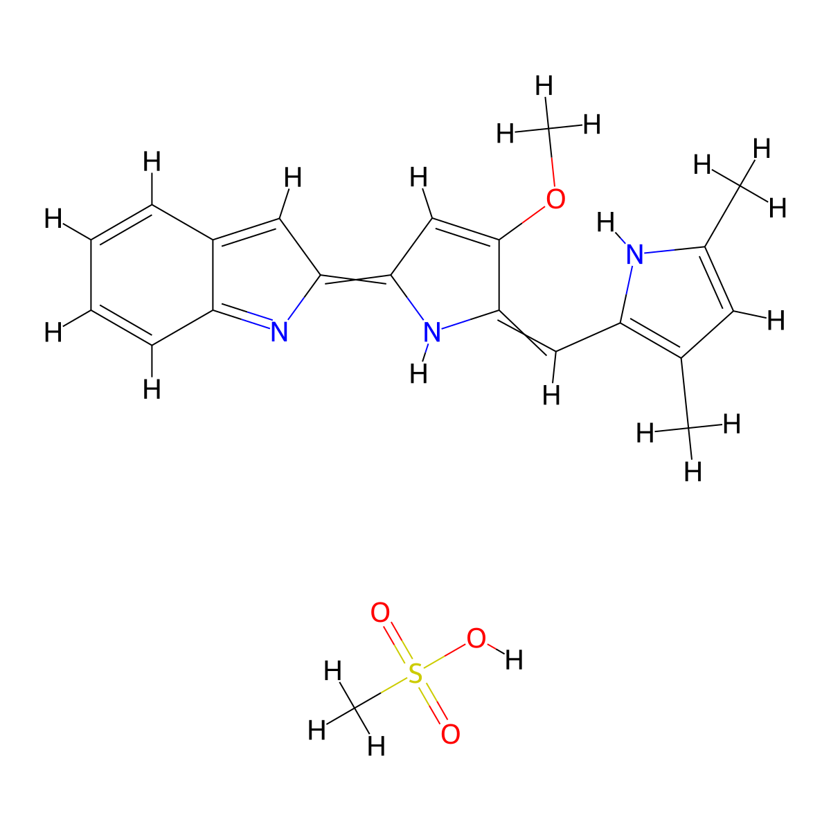 2-(2-((3,5-Dimethyl-1H-pyrrol-2-yl)methylene)-3-methoxy-2H-pyrrol-5-yl)-1H-indole methanesulfonate molecular structure, CAS 803712-79-0