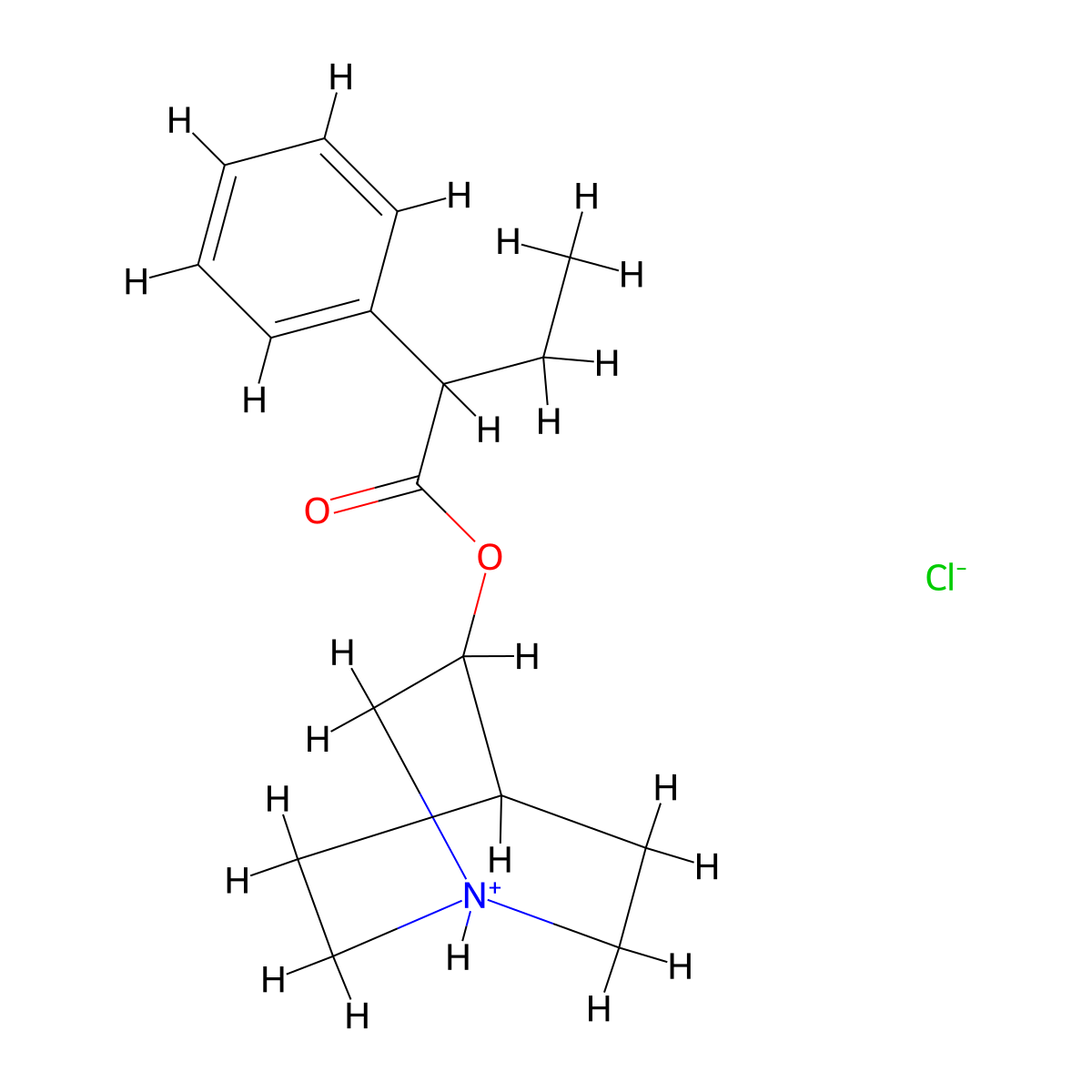 Butyric acid, 2-phenyl-, 3-quinuclidinyl ester, monohydrochloride molecular structure, CAS 80381-21-1