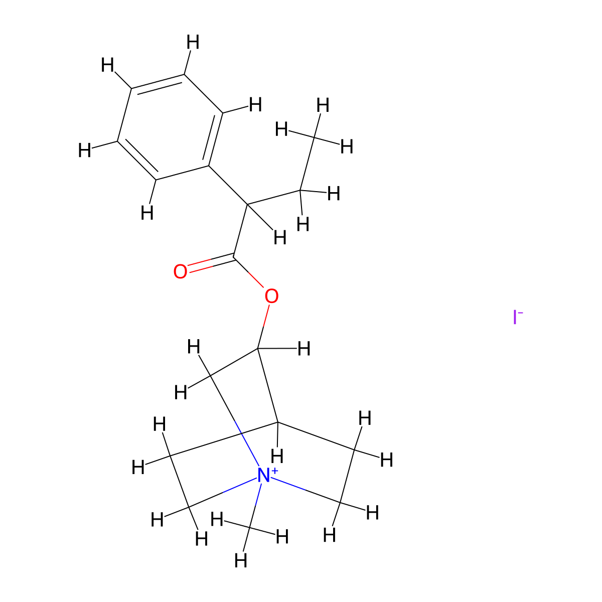 Quinuclidinium, 3-hydroxy-1-methyl-, iodide, 2-phenylbutyrate (ester) molecular structure, CAS 80381-22-2