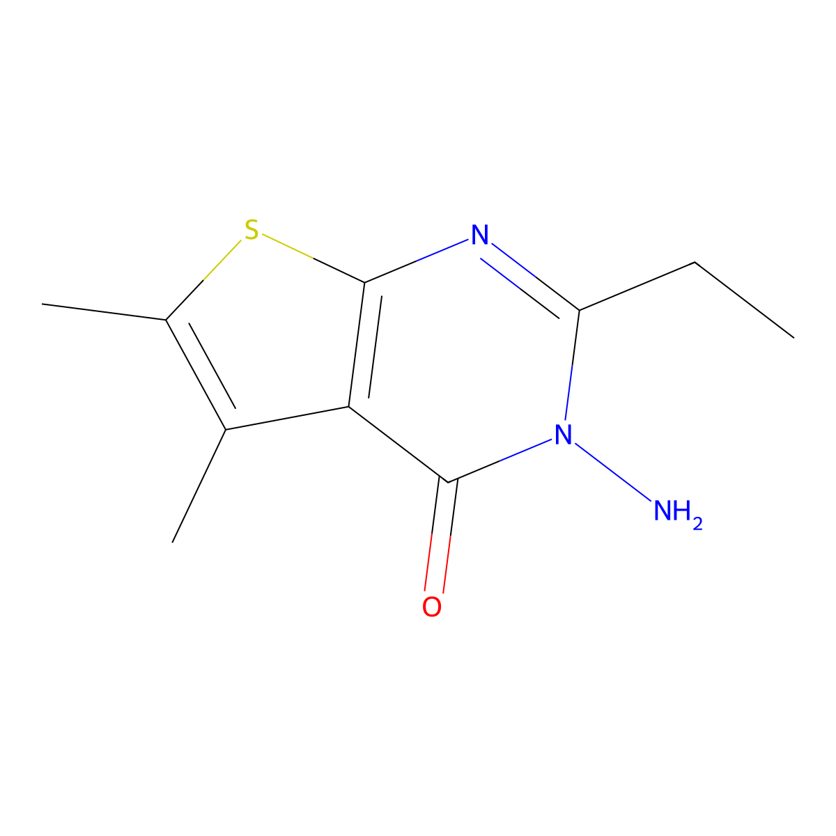 3-amino-2-ethyl-5,6-dimethylthieno[2,3-d]pyrimidin-4(3H)-one molecular structure, CAS 80381-64-2