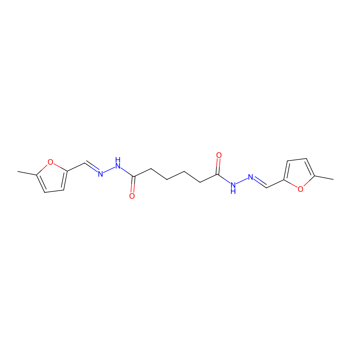 Hexanedioic acid, 1,6-bis[2-[(5-methyl-2-furanyl)methylene]hydrazide] molecular structure, CAS 804-37-5