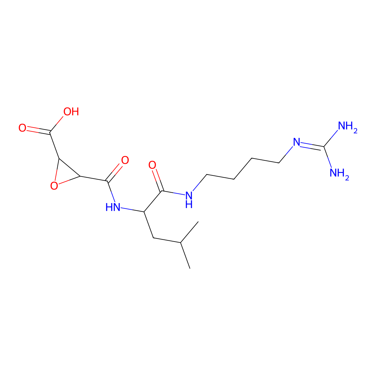 3-[[1-[4-(Diaminomethylideneamino)butylamino]-4-methyl-1-oxopentan-2-yl]carbamoyl]oxirane-2-carboxylic acid molecular structure, CAS 80408-29-3